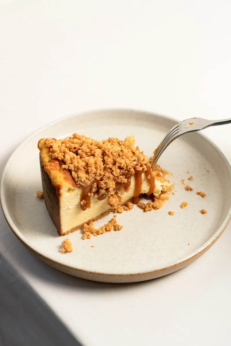 Slice of cake with crumble topping
