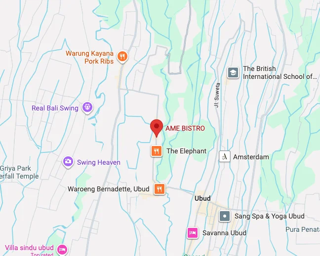 Map of Âme Bistro on Jl. Raya Sanggingan, Ubud